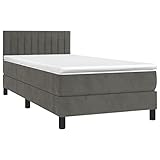 vidaXL Boxspringbett mit Matratze Polsterbett Bett Hotelbett Einzelbett Bettrahmen Bettgestell Lattenrost Schlafzimmerbett Dunkelgrau 100x200cm Samt