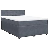 vidaXL Boxspringbett, Doppelbett mit Matratze Matratzenauflage, Bettgestell mit Lattenrost Kopfteil, Polsterbett Bett für Schlafzimmer, Dunkelgrau 140x200cm Samt