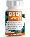 Eisentabletten hochdosiert 365x mit 20 mg Eisen + Vitamin C (20mg) aus Hagebutten - bioverfügbares Eisenbisglycinat + natürliches Vitamin C aus Hagebutten-Extrakt - laborgeprüft mit Zertifikat