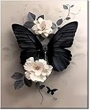 Gutluz Malen nach Zahlen Erwachsene Blumen Schmetterling- Paint by Numbers Adult Butterfly - Cheerful Painting Kits - Bastelset Leinwand Pinsel - Malen-Nach-Zahlen Kinder 40x50cm(CD166)