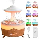 Regenwolken Luftbefeuchter und Diffusor 350ML Wasser-UFO-Form-Luftbefeuchter mit Fernbedienung, 7 Farben Aromatherapie Diffusor Weißer Lärm-Regentropfen-Luftbefeuchter für Schlafzimmer