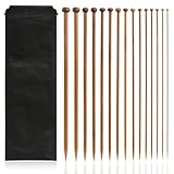 LIHAO 15 Paar Stricknadeln Set Bambus Strickset mit Maschenstopper Stricken Knitting Needles für Socken Handschuhe Pullover Anfänger Profi (2 mm-10 mm / 30 cm Lang)