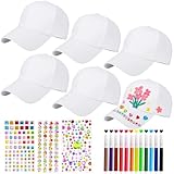 Graffiti Kappe Weiß,DIY Baseballkappe Kinder mit Glitzersteine Selbstklebend,Baseball Caps Scherzt Baseballmütze zum Bemalen Kunst Anstrich Hut Mütze für Kindergeburtstag Basteln Mädchen Jungen