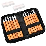 14-teilig Holz Schnitzwerkzeug Set,12 Stk Schnitzmesser mit 2 Schleifsteine & 1 Tasche,Holz Schnitzen Set Carving DIY Schnitzset Holzmeißel Set Stechbeitel Set für Holz Meißel Set für Anfänger Profis
