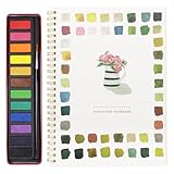 Aquarellbuch Mit Aquarellfarbe, Einsteigerfreundliches Aquarell Arbeitsbuch für Wasserfarbe, 12 Farben Aquarellfarben-Set Mit Pinsel, Tragbares Aquarellbuch Für Kinder Und Erwachsene