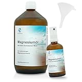 Life Solution - Zechstein Magnesiumöl - Pures Magnesium-Öl Spray - Massageöl - Muskelentspannungsöl - Zechstein Öl mit Sprühflasche/Trichter - 1000ml
