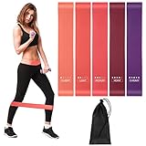 5 STK Gymnastikbänder, Widerstandsbänder, Fitnessbänder, Resistance Bands mit 5 STK verschiedenen Widerstandsstufen, für Stretching Yoga, mit Tragetasche und Anleitung (A)
