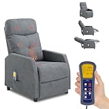 LEADZM Fernsehsessel Elektrisch Massagesessel Heizung Relaxsessel, manuell verstellbare Rückenlehnenneigung, TV Sessel Ruhesessel mit Liegefunktion Ruhesessel Stoff (Hellgrau)
