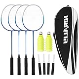 HIRALIY Badmintonschläger für Spiele im Freien, leichtes Badminton 4er-Set für Kinder & Erwachsene & Anfänger, inklusive 4 Schläger, 12 Nylon-Federbälle, 4 Ersatz-Griffbänder, 1 Tragetasche