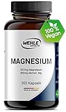 Magnesium 400mg Kapseln hochdosiert - 365 Stück (1 Jahr) 667mg je Kapsel, davon 400mg elementares Magnesium I Laborgeprüft Vegan - Wehle Sports