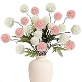 tyokas 6 Stück Kunstblume Hortensien Kunstblumen Seidenblumen Chrysanthemen Herbst Dekoration Geeignet für Hausgartenpartys,Hochzeitsdekorationen,DIY Blumenarrangements(Weiß, Rosa)