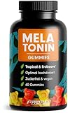 Melatonin Gummies 60x mit 0,5 mg bioaktivem Melatonin - leckerer Früchte-Mix-Geschmack - Optimal hochdosiert - Gummibärchen - Zuckerfrei, laborgeprüft & 100% vegan - Made in Germany
