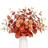 ROLLWAY 30 Stück Eukalyptus Deko Herbstblumen Künstlich Kunstblumen Herbst Eucalyptus Künstliche Eukalyptus Zweige 31cm, Kunstblumen Orange Herbstzweige Dekozweige Herbstblätter Kunstzweige Herbst