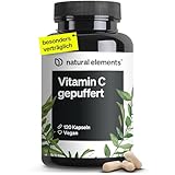 natural elements Vitamin C gepuffert 500mg – 120 vegane Kapseln – magenschonend, pH-neutral, säurefrei – aus Fermentation von Mais ohne Gentechnik gewonnen – in Deutschland entwickelt & laborgeprüft