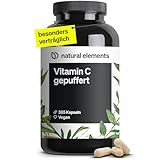natural elements Vitamin C gepuffert 500mg – 365 vegane Kapseln – magenschonend, pH-neutral, säurefrei – aus Fermentation von Mais ohne Gentechnik gewonnen – in Deutschland entwickelt & laborgeprüft