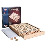 BOHS Sudoku-Brettspiel aus Holz mit Schublade – mit Buch mit 100 Sudoku-Rätseln für Erwachsene – Denksport-Tischspielzeug