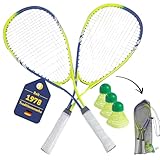 BEST SPORTING Power Badminton-Set I Federball-Set mit 2 Schläger blau/grün & 3 neongelbe Bälle I Speed-Badminton Set Erwachsene & Kinder inkl. Tragetsche