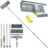 JEHONN Fensterreiniger mit Abzieher, 163 cm Langem Stiel Fensterputzer Set, Professioneller Fensterwischer, Window Cleaner mit Mikrofasertuch und Chenille Pad für Glaswand Auto Haus Küche