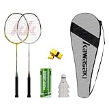 Kawasaki Badminton schläger Federball Set Badminton Racket badmintonschläger Profi mit 3 Badminton bälle 1 Schlägertasche 2 federballschläger für Training, Sport