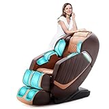 HealthRelife Massagesessel für den ganzen Körper Intelligenter Massagestuhl Zero Gravity 3D-Robotische Hände mit SL-Schiene Relaxsessel Bluetooth-Lautsprecher Braun
