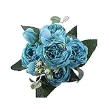 CAIM-Artificial flower 30 cm Rose Rosa Seide Pfingstrose Künstliche Blumen Bouquet 5 Big Head und 4 Bud Günstige Kunstblumen for Zuhause Hochzeitsdekoration Indoor (Color : Blue)
