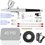 Powate 40 PSI Airbrush Set, Dual Action Multi Funktion Airbrush Set mit tragbarem Kompressor für Kuchendekoration, Makeup, Kunsthandwerk, Nageldesign, Tattoo-Modellierung, Malerei