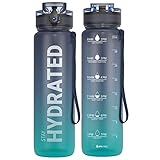 Sahara Sailor Trinkflasche, BPA-Frei Tritan, 1L/500ML/750ML Auslaufsicher Trinkflasche mit Zeitmarkierung für Gym, Sport, Outdoor, Schule, Job