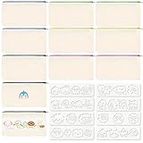 Juibao 18 Stück Mäppchen zum Bemalen Set, 10 Stück Kleine Blanko Stofftaschen Federtasche mit 8 Malschablonen, DIY Stoffbeutel zum Bemalen für Federmäppchen, Kosmetiktasche, 21 x 12 cm