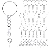 Schlüsselring mit Kette Karabinerverschluss 70 Stück Schlüsselanhänger Basteln Set 35 Schlüsselanhänger Ringe Kette 35 Schrauböse Pins, Schlüsselringe 25mm für Schlüssel DIY Schmuckherstellung,Silbrig