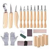 Holz-Schnitzwerkzeug Set, 23 STK Schnitzmesser Holz Schnitzen Set mit Schleifsteine für Erwachsene Kinder, Carving DIY Schnitzset mit Schnittfeste Handschuhe