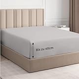 Spannbettlaken 180x200 cm – 40 cm Steghöhe – Aus gebürsteter Polyester-Mikrofaser – Spannbetttuch geeignet für Boxspringbetten – Passt auf Matratzen bis zu 40 cm – OEKO-TEX Zertifiziert, Hellgrau