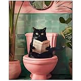 Qiukoo Malen nach Zahlen Erwachsene – Lustiges Katzenmotiv auf Toilette, 40x50 cm – Kreatives DIY Set für Erwachsene und Anfänger, Entspannendes Bastelset mit Zahlenfeld（Ohne Rahmen）