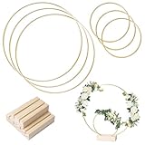 3-teiliges Set Metallring mit Fuß, Gold Dekoring mit Fuß, 3 Stück 20cm +3 Stück 15cm Metallringe zum Basteln, Deko Ring mit Ständer für DIY Traumfänger, Weihnachtskranz, Hochzeit Kranz, Traum Catcher
