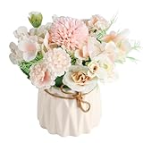 Yibaijia Kunstblumen im Topf, Künstliche Blumen Deko, Plastik Rosen Künstlicher Blumenstrauss, Deko Pflanzen Künstlich für Wohnkultur, Hochzeitstisch, Wohnzimmer, Schlafzimmer, Büro (Rosa)
