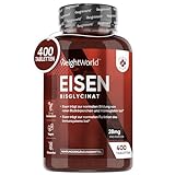 Eisen 28 mg - 400 vegane Eisentabletten für Immunsystem, Energie & Blutbildung (EFSA) - Gut verträgliches Eisenbisglycinat in jeder Tablette - Hohe Bioverfügbarkeit Iron Tablets von WeightWorld