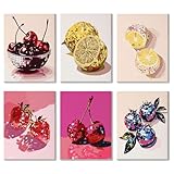 WIKOGDFE Malen nach Zahlen Obst-Set,6-teilig DIY Handgemaltes Ölgemälde Kit,Mini Malen nach Zahlen Erwachsene mit Pinseln und Acrylpigment,für Anfänger,Geschenk,Home Deko (mit Rahmen, A)