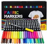 BLISSIQUEE 40 Textilstifte Waschmaschinenfest, Textilfarbe Waschmaschinenfest Permanent Stoffmalstifte Textilmarker für T-Shirts, Stoffbeutel zum Bemalen, Stoffbeutel, Schuhe, Basteln, Geschenk