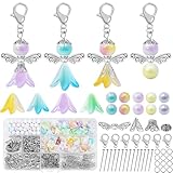 Annickee 55 Sets Schutzengel Anhänger Selber Machen, Schlüsselanhänger Selber Machen, Perlenengel Anhänger Schlüsselanhänger Engel, Engel Bastelset für DIY Hochzeitsgeschenke Weihnacht Geschenk