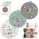 FENGQQKJ Stickset für Anfänger Sticken Set Erwachsene Embroidery Kit Stickrahmen-Set blumen Pflanzen Kreuzstich Anfänger 3 Sets Stickerei DIY Kreuzstich Stick mit 1 Stück Bambus für Handstickerei