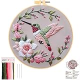 JSRQT Stickerei Starter Kit mit Blume Kolibri Muster,DIY Handgemachte Gestempeltes Kreuzstich Set, Embroidery Kit für Anfänger Erwachsene