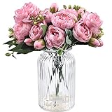 XONOR 4 Blumensträuße aus Seide, künstliche Pfingstrosen, glorreiche Kunstblume für die Dekoration von Hochzeitshaus, 5 Gabeln, 9 Köpfe (Rosa)