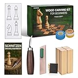 Schnitzwerkzeug Holz Schnitzset für Anfänger: Schnitzmesser Set 13-teiliges zum Schnitzen, Schnitz-Projekte Carving Kit mit Anleitung, Mustervorlagen, Selbsthaftend Bandage und Lindenholz für Geschenk
