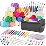 Beginners Häkelset für Anfänger Häkelnadel Set 15Pcsx25g Häkelgarn 2mm-8mm Ergonomische Häkelnadeln Crochet Set Stricken für Anfänger Set Tragbaren Tasche Strickzubehör(Grau)