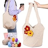 Deudy Häkelset für Anfänger Umhängetasche, Häckeln Stricken für Anfänger, Crochet Set Häkelset mit Garn Häkelnadel Häkelzubehör Werkzeuge, Häkelset für Anfänger Geburtstagsgeschenk (Weiß)