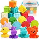 ZaxiDeel 20 STK. Weiche Quetsch Babyspielzeug Set mit Bälle, Bausteine und Tierformen - Montessori Steckklötze Badewannenspielzeug zum Sortieren und Stapeln für Kindern