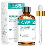 ENYORLI Ätherisches Pfefferminzöl 100ml Reines Pfefferminzöl für Haut, Gesicht, Haare, Aromatherapie, Diffusoren, Kerzenherstellung, Massage, Hauspflege mit Pipette