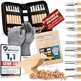 Eli® Schnitzset für Kinder (17-teilig) inkl. Schnitzanleitung - Rohling aus Holz Vogel - 12 hochwertige Schnitzwerkzeug - Schnitzmesser mit Schleifstein - prakt. Tasche zum Schnitzen