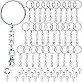 Schlüsselring mit Kette Karabinerverschluss 60 Stück Schlüsselanhänger Basteln Set (30 Schlüsselanhänger Ringe Kette +30 Schrauböse Pins), Schlüsselringe 25mm für Schlüssel DIY Schmuckherstellung