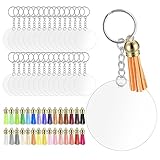 30 Stück Acryl Schlüsselanhänger Rohlinge Set, Blanko Schlüsselanhänger Selber Machen Set zum Basteln, mit 30 Bunt Quasten Anhänger & 30 Schlüsselbund Schlüsselringe, für DIY Bastelset Zubehör