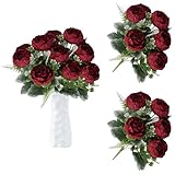 astylishome Dekoblumen Künstlich Realistische Künstliche Blumen Rosa Kunstblumen Pfingstrosen mit 12 Blumenstrauß für Hausdekoration oder Brautstrauß 1007